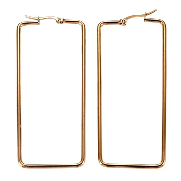 3 Inch 78mm Hoop Gold Tone Pierced Post Earrings - Picture 2 of 5